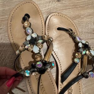 Embellished Black and Tan Sandals